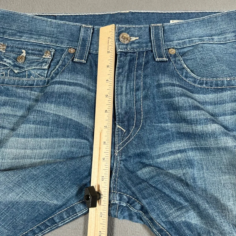 True Religion Jeans Mens Size 36 Straight Leg Denim Blue Made in USA Flap Pocket
